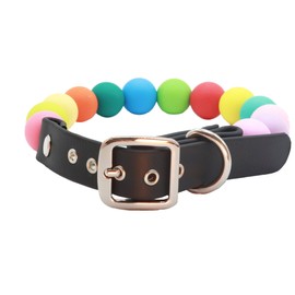 Adjustable Pet Collar For Small Medium And Large Dogs Beaded Silicone Dog Necklace Handmade Girl Bling Fancy Female Cats Pretty Pearls Perla Cute Rinbow Heavy Duty(Colorful)