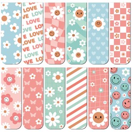 Lincia 60 Pcs Groovy Floral Magnetic Bookmarks for Women Preppy Flower Magnet Bookmarkers Cute Boho Daisy Gift Set for Women Book Lovers