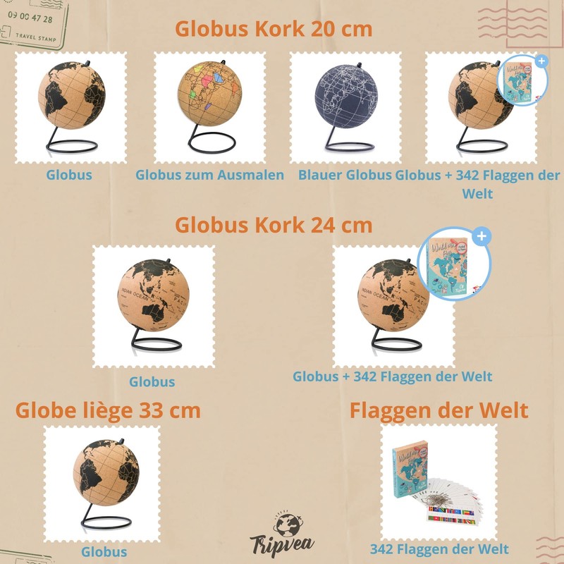 TRIPVEA® 342 Flags for Map and Globe Made of Cork