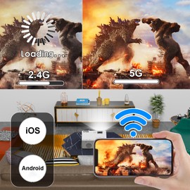 TMY WiFi Projector with Bluetooth 5.1, 1080P Supported Mini Movie Projector, Compatible with TV Stick, Phone, Computer, HDMI, USB, TF