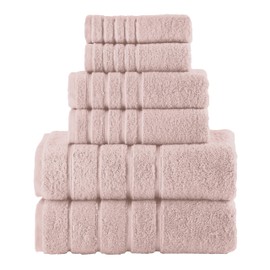 Elegant Comfort 4 Lines Viscose Stripe 6-Piece Premium Towel Set - 100% Turkish Cotton High Absorbent Luxury Bathroom Towels – Includes 2 Washcloths, 2 Hand Towels and 2 Bath Towels Set, Dusty Rose