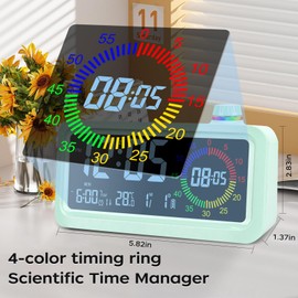 Podazz Digital Alarm Clock, Visual Color LED Screen Alarm Clock with Timer, 2 Levels Brightness, 3 Volume,3 Alarm Tones,Snooze,12/24H,60 mins Countdown,2 Temperature Display Modes, for Bedroom(Green)