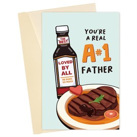 Heyshoo You're A Real Number 1 Dad, Funny Steak Pun Father's Day Card, Cute A1 Steak Sauce Birthday Card for Dad Husband
