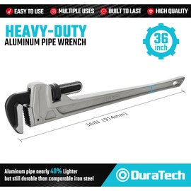 DURATECH 36-inch Heavy Duty Aluminum Straight Pipe Wrench, Adjustable Plumbing Wrench, Drop Forged, Exceed GGG standard