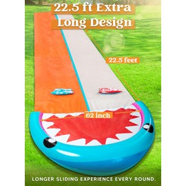 SLOOSH Water Slides with 2 Inflatable Boards,22.5ft Double Lane Lawn Water Splash Slip and Slide with Advanced Sprinklers Summer Toy for Kids Adults Fun Backyard Summer Outdoor, Shark