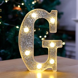 Marquee Light Up Letters, Glitter Silver LED Letter Lights Battery Powered Alphabet Letter Sign for Night Light Wedding Birthday Party Cafe Bar Decoration Girls Room Decor - Letter G