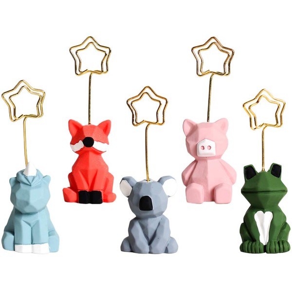 SOIMISS 5pcs Table Number Holder Stand Animal Place Card Photo Holders for Wedding Restaurant Party Office Paper Pictures Memo Menu Note Buffet Names Clips Mixed Styles