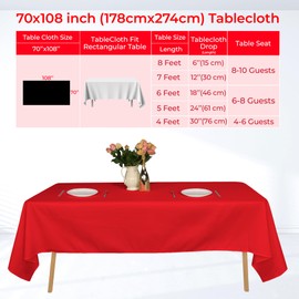Trimming Shop Rectangle Tablecloth Polyester Table Cover For Christmas Decorations, Dining Party, Banquets, Wedding, Birthday Party Events, 70" x 108", Red, 1pc