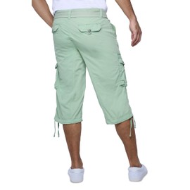 X RAY Men's Belted Long Cargo Shorts for Men, Below Knee Length Mens Cargo Shorts, 3/4 Pants (Big and Tall Shorts for Men) Pastel Green 36