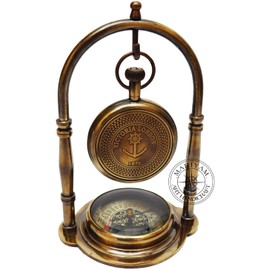 MARIYAM ART HANDICRAFT Nautical Clock Ship Table Clock Brass Desk Clock Maritime Brass Compass with Antique Victoria London Pocket Watch