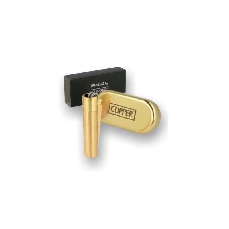 Clipper Shiny Gold full Metal lighter Refillable+clipper box+raw three tree