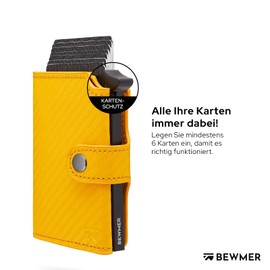 BEWMER v2 Shielded Slim Wallet with Coin Compartment for Men & Women, Card Holder, RFID Protection & Anti-Cloning, Wallet for Notes, Coins & 9 Credit Cards, Yellow Carbon