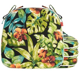 IN4 Care Indoor/Outdoor Chair Cushions 17"X16"X2" with Ties for Dining Chairs Set of 4, Waterproof U-Shaped Chair Pads, Foam Seat Cushions for Patio Kitchen Garden Office-Green Tropical Leaves