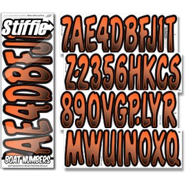 STIFFIE Waveline Orange/Black 3 Inch Alpha Numeric Registration Identification Numbers Letters Stickers Decals for Marine Boats & Personal Watercraft Jet Ski Sea-Doo