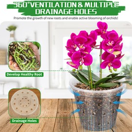 FUIJOL Orchid Pots, 8 Pack 3 4 5 6 Inch Orchid Pots with Holes, Clear Plastic Pots Indoor Outdoor, Slotted Orchids Planter (3 Inch)