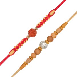Generic Rudraksha & Chandan Rakhi Pack of 2 for Brother Small Bro Rakshabandhan Thread/Raksha Bandhan Rakhi - 020, Standard