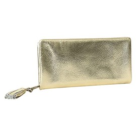 Beaure B-0003 Women's Genuine Leather Round Long Wallet with Tassel, gold