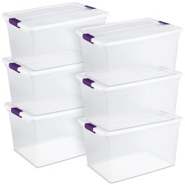 Sterilite 6 Pack 66 Quart ClearView Latch Box, Stackable Organizer Bins with Latching Lids - Clear Plastic Organization Containers for Closet, Bedroom, Shelving Units and Everyday Home Storage