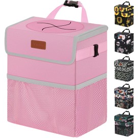 Vankor Car Trash Can for Car Cute, Car Trash Bag Bin Hanging Waterproof Automotive Car Garbage Cans Leak Proof Vehicle Trash Can Pink