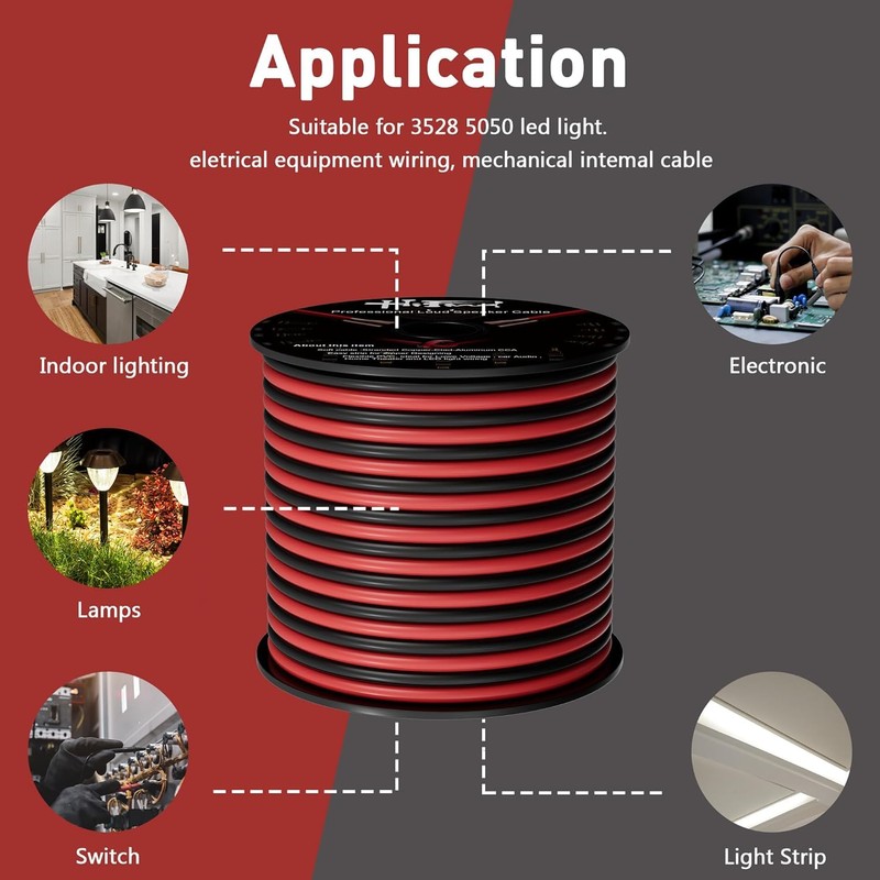 HiFind 14/2 Gauge 30 FT Red Black Hookup Electrical Wire
