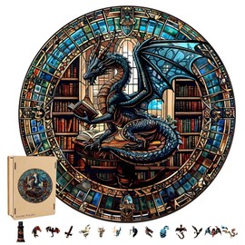 Wooden Puzzles for Adults, Unique Shape Wood Jigsaw Puzzle for Family Game, Book Dragon S