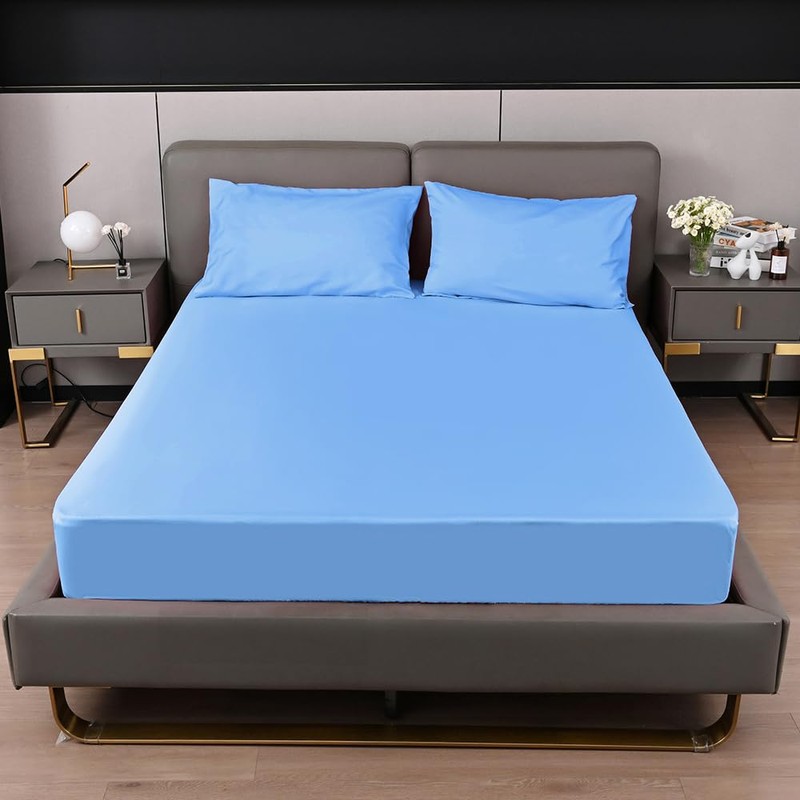 Fitted bed Sheet 25CM Deep Sky Blue Super King Bed