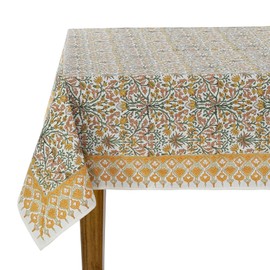 Ridhi Tablecloth Block Print Washable Table Cover for Gifts, Home, Restaurant, Buffet Party & Camping, Botanical Fresh - Spring/Summer (Goldenrod Yellow, 8 Seater 70x108 Inch Rectangle)