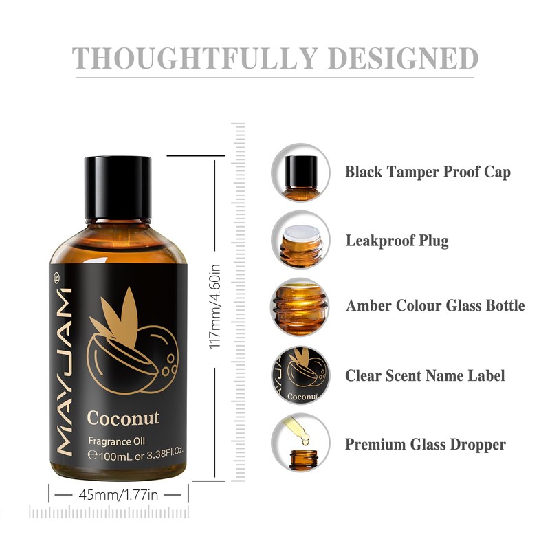 MAYJAM 100ML/3.38FL.OZ Coconut Fragrance Oils with Glass Dropper, Essential Oils
