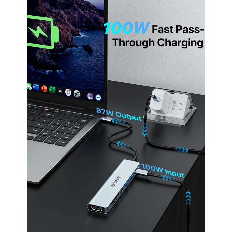 USB C Hub,7 in 1 USB C to HDMI Splitter,4K@60HZ