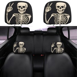 Dujiea 2 Pack Funny Skull Finger Car Headrest Covers, Universal Soft Car Seat Head Rest Protector, Vehicle Accessories Fabric Headrest Cover for Cars Vans Trucks