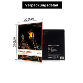 ShipeeKin 4 x Scratch Pictures, 290 x 210 mm, Street Corner of the City Wall Picture, Coated Colourful Scratch Paper with Tool Set (Street Corner)