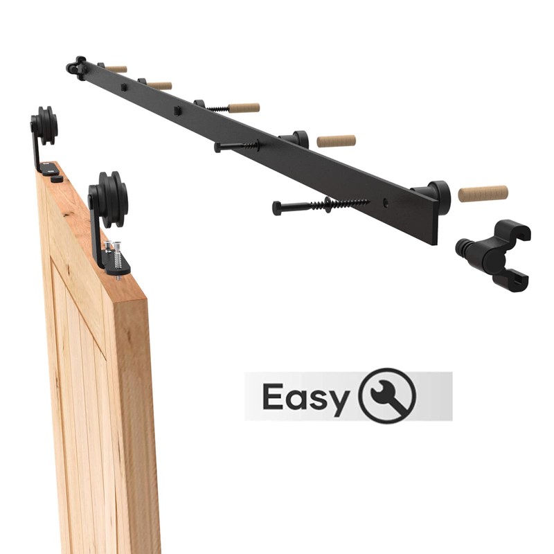 CCJH 5FT Sliding Barn Door Hardware Kit, Heavy Duty, Smoothly