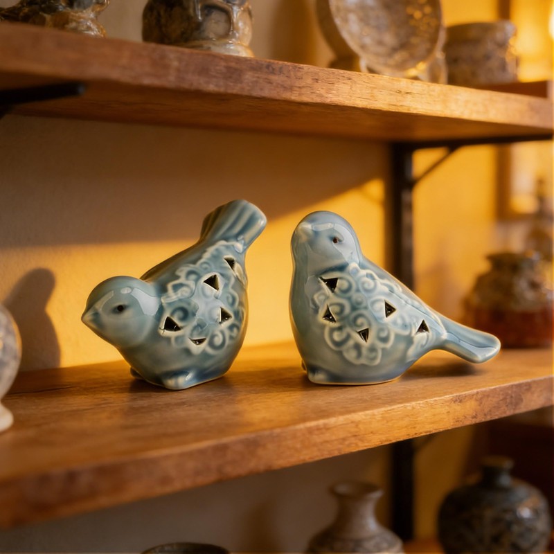 Jeukwud Set of 2 Ceramic Bird Figurines, Ceramic Bird Statues