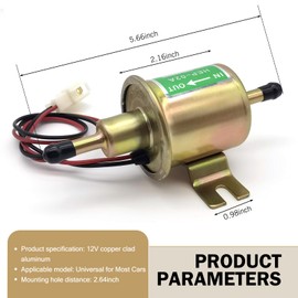 DACIRTY Fuel Pump, 12 V Low Pressure 3-6 PSI Power Inline Fuel Pump, Heavy Duty Piston Fuel Supply Transfer Pump Replacement, Universal for Carburetor Lawn Mower Motorcycles (Gold)