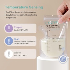 Pack of 100 Breast Milk Storage Bags, 8 oz Breast Milk Bags with Spout, Temperature-Sensing Colour Envelope for Comfortable Breastfeeding, Leak-Proof, Pre-Sterilised for Freezer