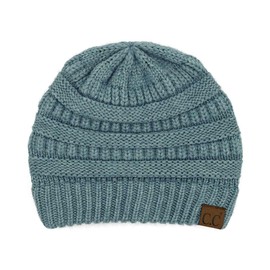 C.C Trendy - Gorro de punto trenzado grueso y suave y elástico, Mezcla azul de acero suave y cómodo, Talla única