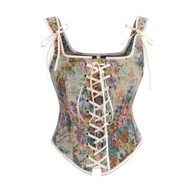 FCCAM Renaissance top corsage women's corset top corset top fairycore clothes corset top traditional bodice medieval clothing women, beige