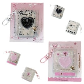 JUJUGO Mini Album Key Holder, Photo Album, Mini Sticker Book, 2 Pack, 2 Inch, Holds 32 Sheets, Clear, Waterproof, Promotional Supplies for Birthday, Anniversary, Memory Recording, Gift, Pink + Black