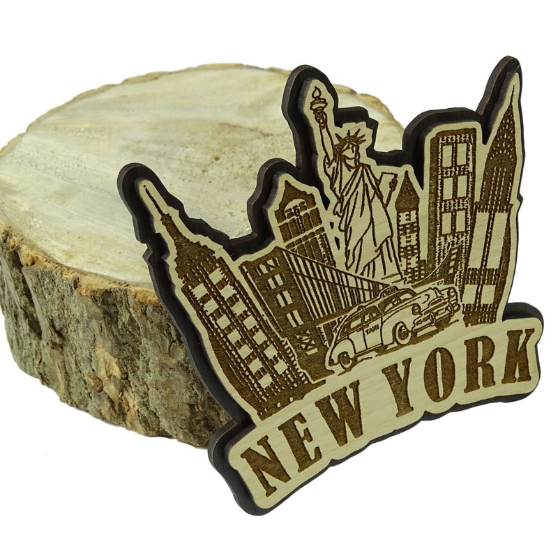 Wood Engraved New York Fridge Magnet Souvenir Gift
