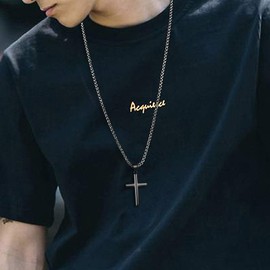 YL Cross Necklace for Women Stainless Steel Men Polished Pendant Rolo Chain Black Gold Jewelry