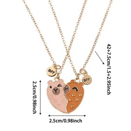 Saalort Best Friend Necklace for 2, Split Heart Capybara Matching Friendship Jewelry for Women Bestie (Brown)