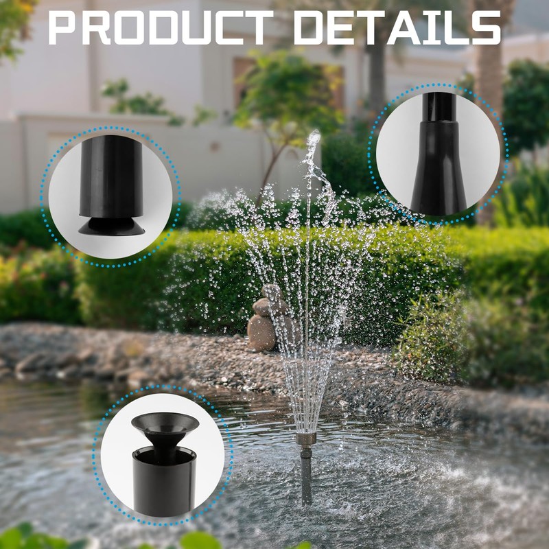 8 Piece Black Pond Pump Nozzle Kit for Garden Fountains