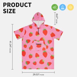 OLAOLA Changing Robe Towel Poncho, Adult Surf Poncho Towel with Hood and Pocket, Oversized Soft Absorbent Quick Dry Swim Beach Towel for Women Men, Strawberry
