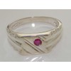 925 Solid Sterling Silver Natural Ruby Solitaire Mens Gents Signet