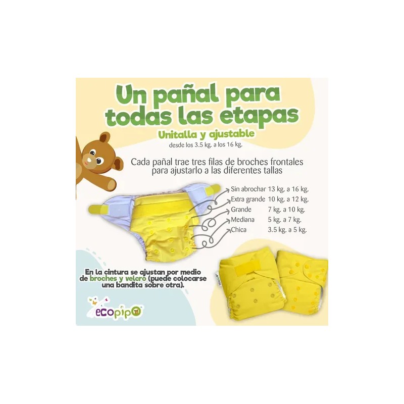 Pañal Ecopipo Liso Velcro Con Absorbentes - G4