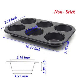 HYTK Muffin Pan 6 Cup Cupcake Baking Pan No Stick Carbon Steel Easy Clean
