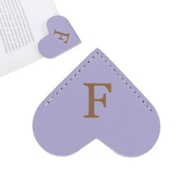 PATIKIL Initial F Corner Bookmarks, Heart Shape Leather Book Marks Page Markers Cute Page Clip for Men Women Teacher Reader Book Lover Writers, Purple