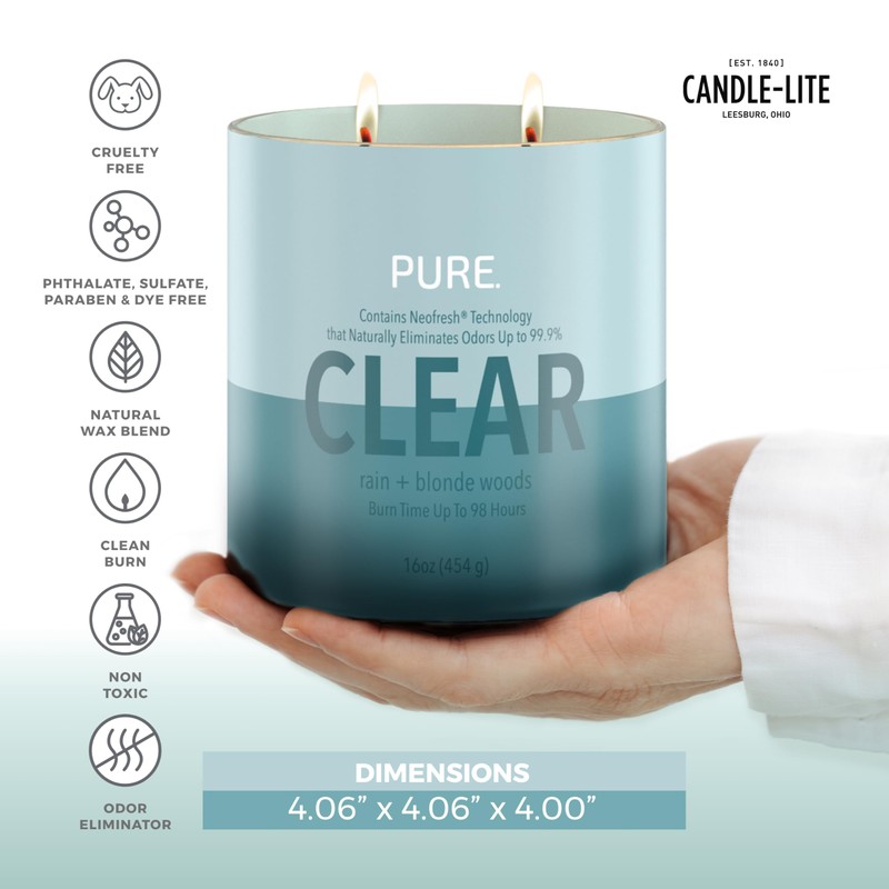 Candle-lite Pure Clear: 16oz Candle—2 Wicks of Leafy Greens &