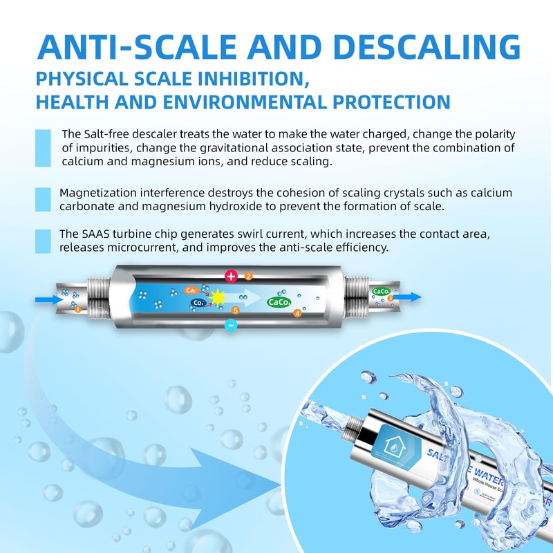 Salt-Free Water Descaler Whole House, Scale Water Softener System, ¾-Inch