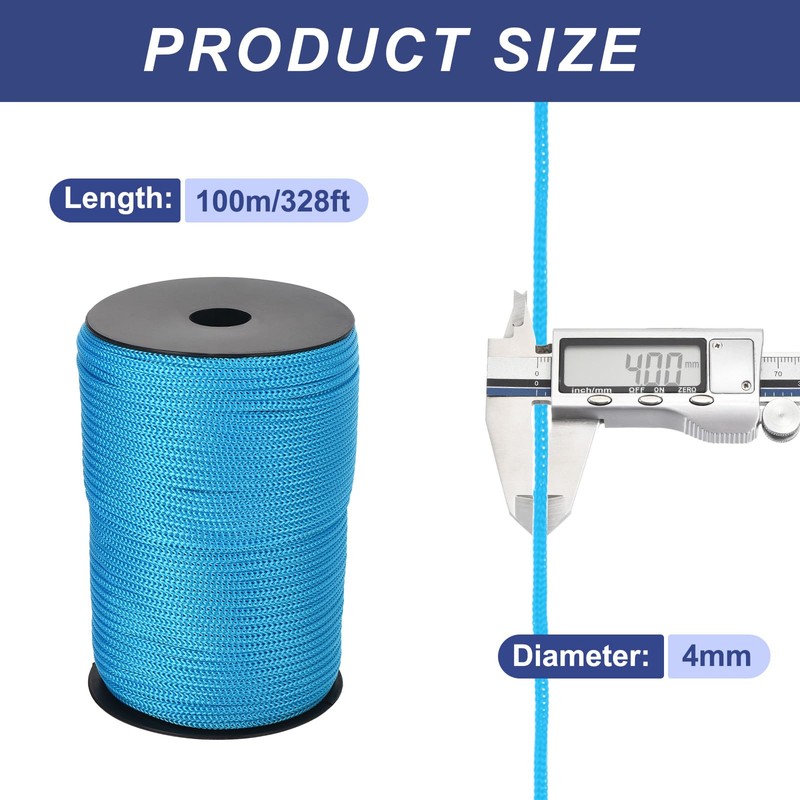 sourcing map 4mm Polypropylene Rope Braided Ropes, 100m Nylon Rope